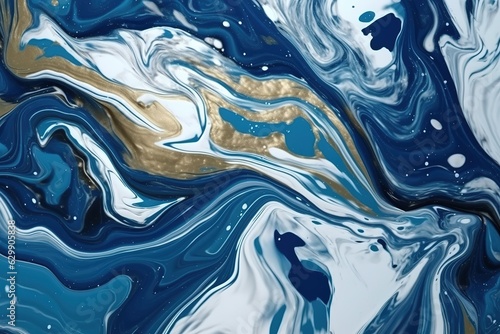 Marbled blue abstract background. Ai generative.