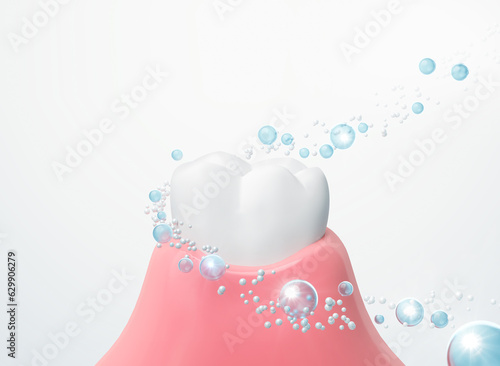 Obraz na płótnie Healthy gums and teeth with fluoride Liquid Bubble Protect and Cleaning
