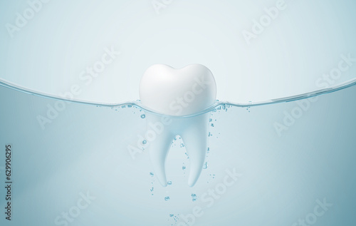 Healthy teeth with fluoride Liquid Bubble Protect and Cleaning. Oral hygiene and Dental concept, 3d rendering. photo