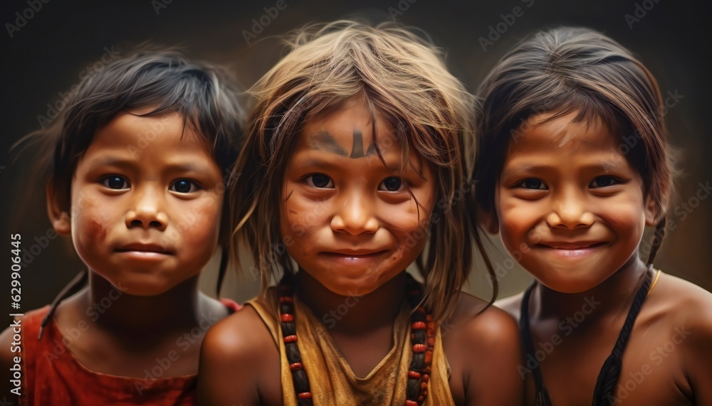Portrait of a group of Indigenous American children Portrait of a group of Indigenous American children
