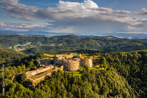 Canvas Print Aerial view of the Srebrna Góra fortress captured on a summer afternoon