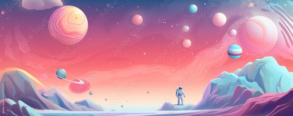 Astronaut in space with universe background in pastel colors. Generative Ai.