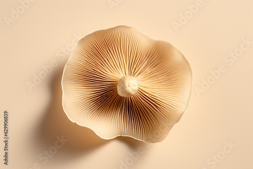 minimalist mushroom with gills close up on a beige background