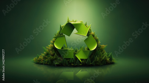 three green arrows ECO. nature and renewable energy recycling nature conservation concept. Generative AI