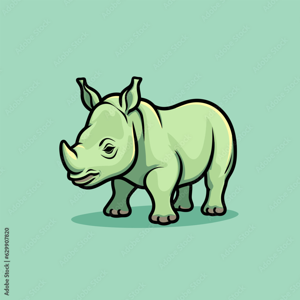 Fototapeta premium Rhinoceros. Rhino hand-drawn comic illustration. Cute vector doodle style cartoon illustration.