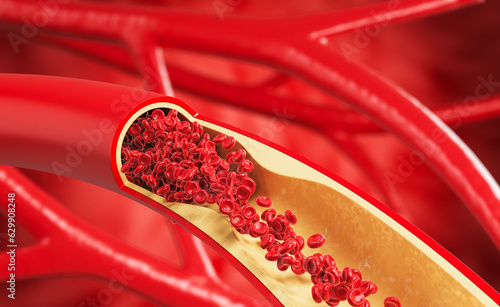 Red Blood Cell in an artery, Blood Flow, medical human health-care Concept Background, 3d rendering.