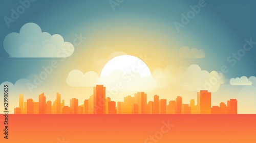 amazing sunset Skyline view for the cityand business district. 2D illustartion