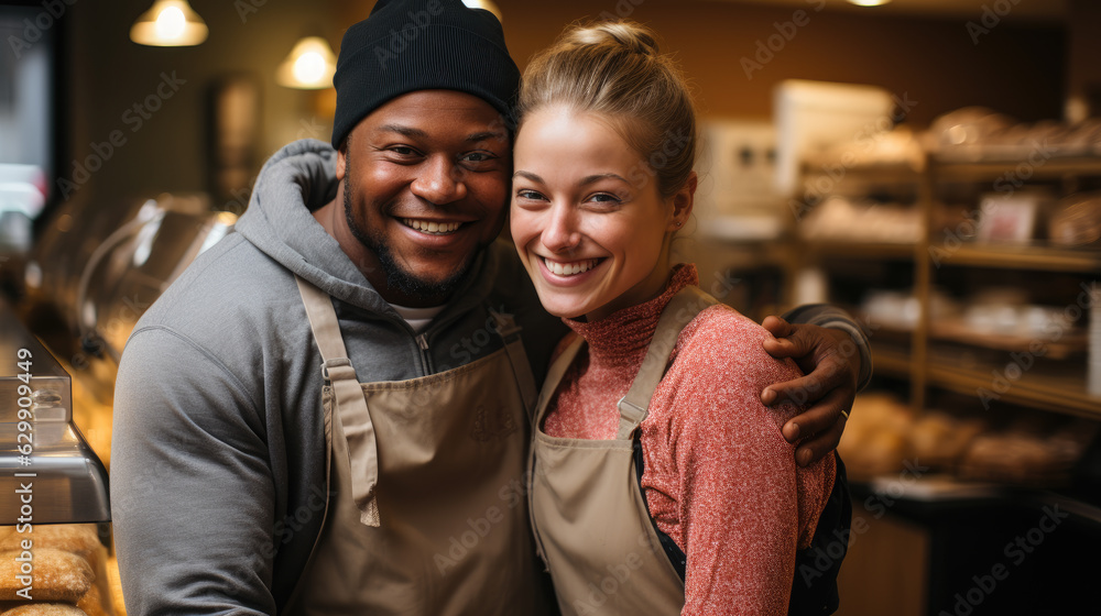 Generative ai illustration of cheerful couple Working and posing for camera Generative ai illustration of cheerful couple Working and posing for camera