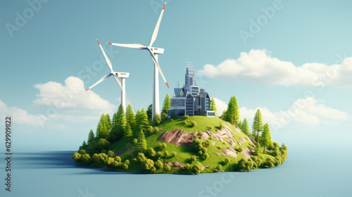 wind power plants ECO concept of a green energy friendly city from the future. Generative AI