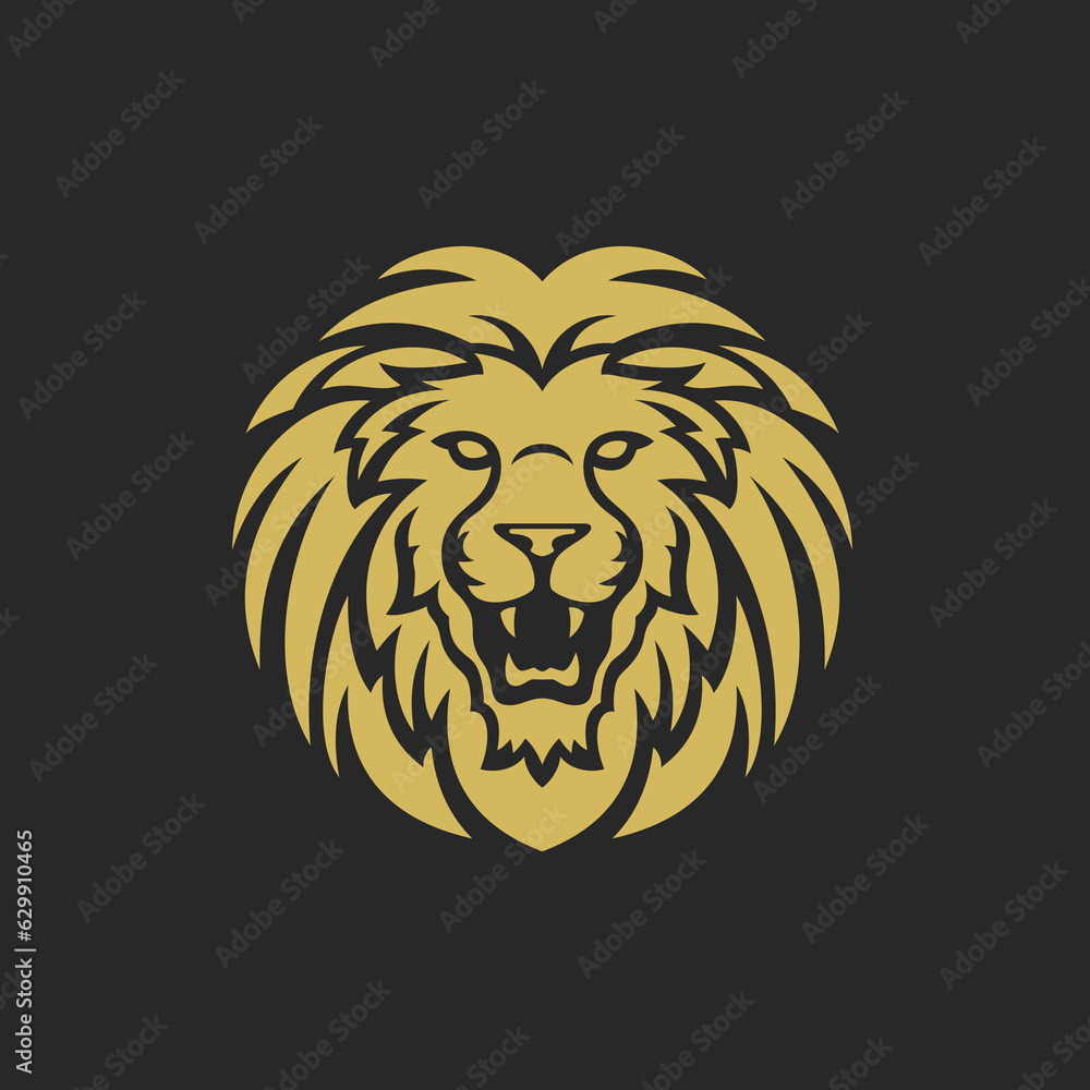 Golden roaring lion with mane premium minimal logo for zoo hunting vector flat illustration Golden roaring lion with mane premium minimal logo for zoo hunting vector flat illustration