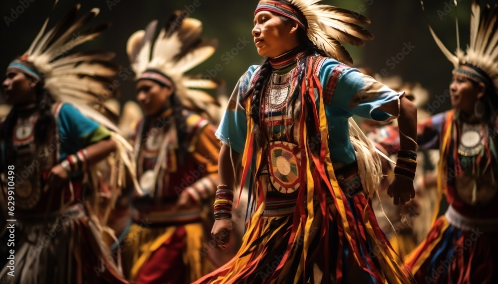 Fototapeta premium Colourful indigenous cultures dancing with traditional clothes