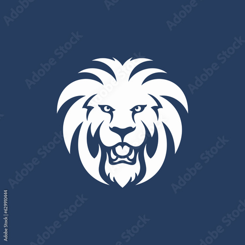 Wild lion head powerful predator mascot white silhouette strong carnivorous animal logo vector flat