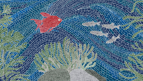 Underwater scene mosaic background with colored fishes, vector illustration
