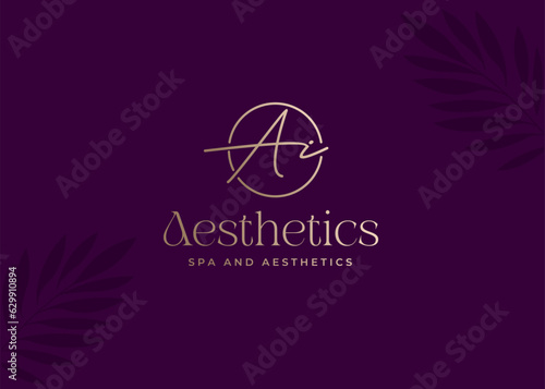 Letter A and I signature minimalist monogram logo emblem for aesthetic spa