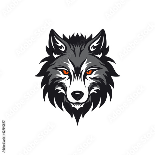 Angry gray wolf head with red eyes dangerous forest predator minimal logo vector flat