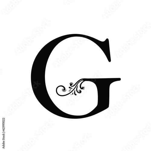 Floral botanical alphabet. G Letter with plants and flowers