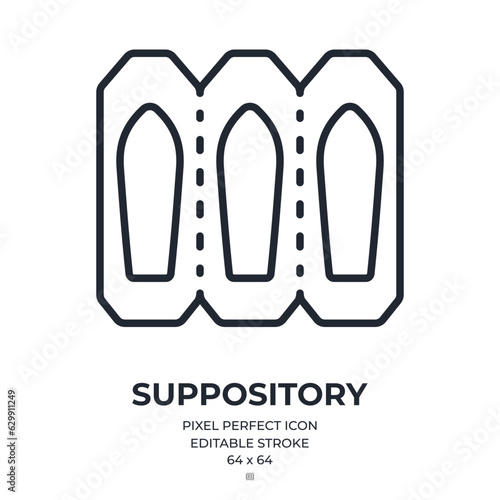 Suppository editable stroke outline icon isolated on white background flat vector illustration. Pixel perfect. 64 x 64.