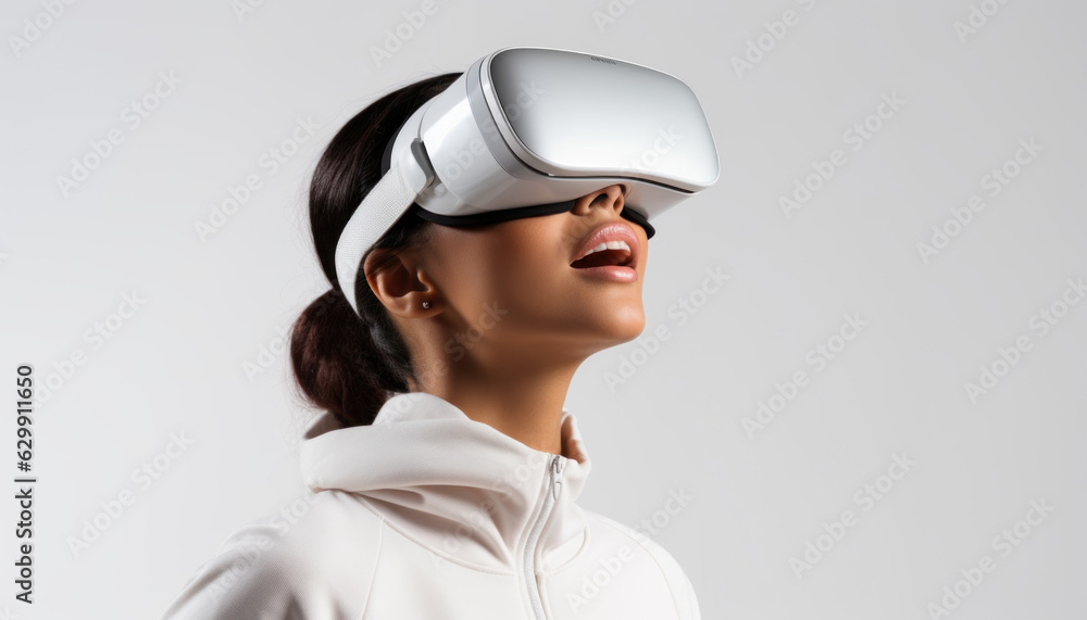 Young woman wearing Virtual Reality, VR headset Young woman wearing Virtual Reality, VR headset