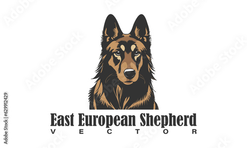 Vector purebred service friendly east european shepherd dog. Portrait of a beautiful brown doggy. White isolated background.