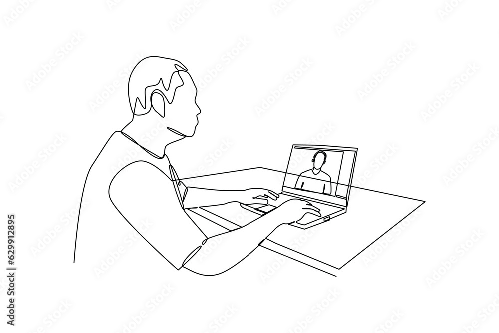 One continuous line drawing of business online meeting. Business training concept. Trendy single line draw One continuous line drawing of business online meeting. Business training concept. Trendy single line draw
