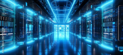 Rows of server racks room data center background. Generative AI technology. 