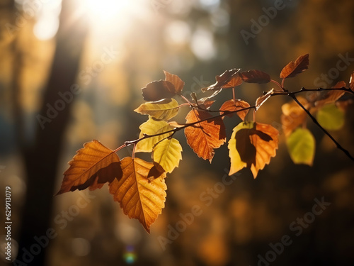 Beautiful autumn leaves natural light background  colorful foliage in october