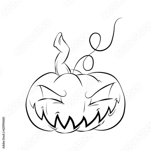 Halloween pumpkin. Halloween Scary pumpkin hand drawn line style. Hand drawn image. Vector cartoon Illustration.