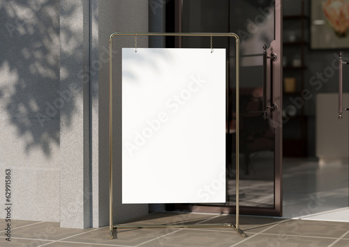white Board, welcome sign, Seating chart Mockup , outdoors. Greeting template with clipping path. 3D rendering