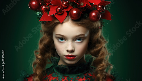 Woman in Christmas Costume, Beautiful Girl in Christmas Concept