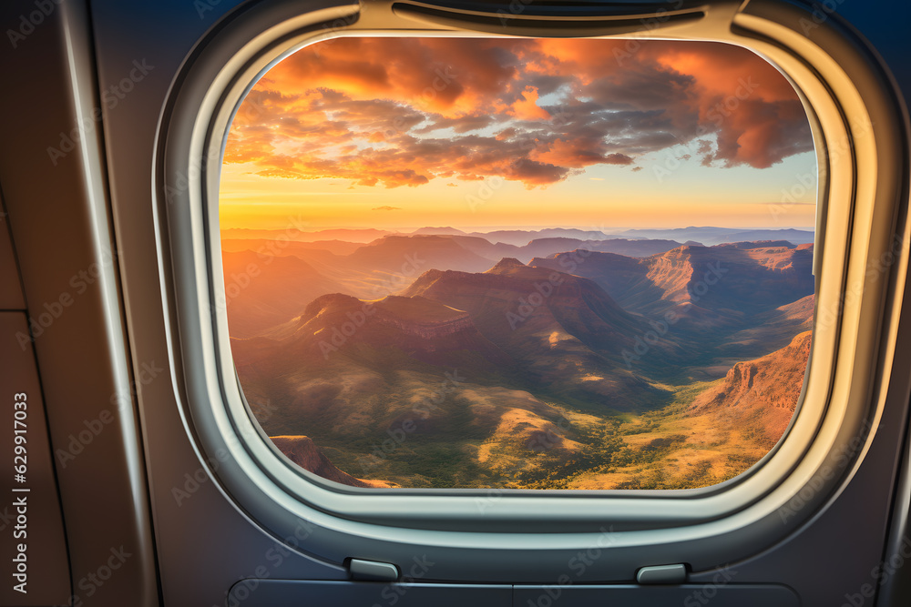 Beautiful view from plane over the amazing landscape in sunset ai generated art. Beautiful view from plane over the amazing landscape in sunset ai generated art.