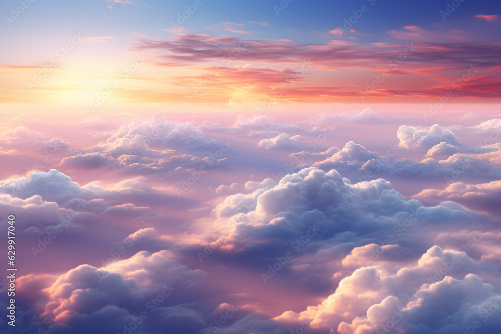 Breathtaking view over purple and pink clouds ai generated art. Breathtaking view over purple and pink clouds ai generated art.