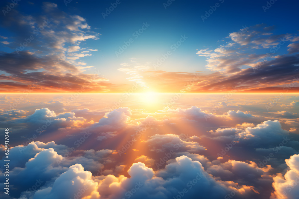 Amazing horizont view with cloudscape in sun light  ai generated art.