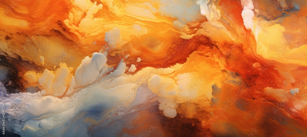 Abstract liquid watercolors texture background. Warm red gold colors. Generative AI technology.
