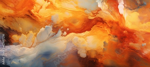 Abstract liquid watercolors texture background. Warm red gold colors. Generative AI technology.