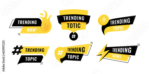 Trending topic badges design. Superset black and yellow advertising banners with Trending topic inscription. Modern vector illustration