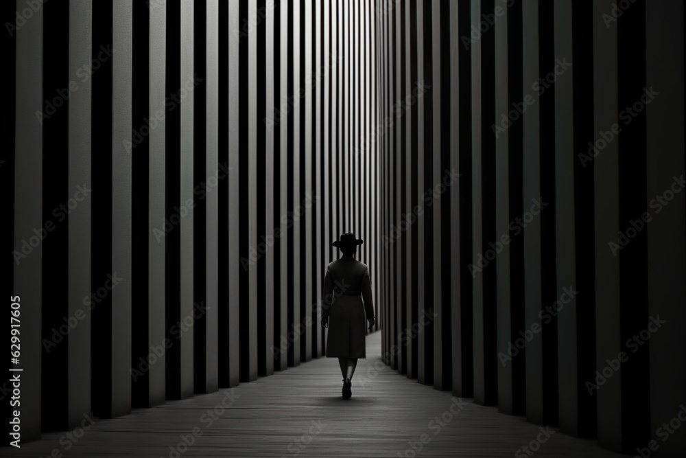 black and white stripes and shapes with silhouette of a person black and white stripes and shapes with silhouette of a person