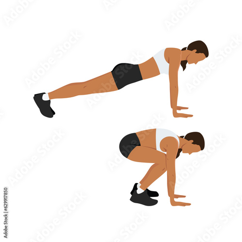 Woman doing Snap Jumps Exercise. Flat vector illustration isolated on white background
