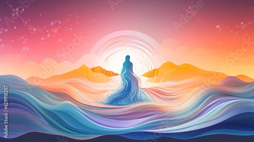 Illustration of psychic waves experimentation  and bold mental  emotional  and spiritual journey  journey into wellness with psychic waves  Generative AI illustration