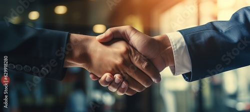 Businessman handshake background. Success business deal negotiation. Generative AI technology.