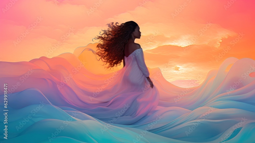 Illustration of psychic waves experimentation, and bold mental, emotional, and spiritual journey, journey into wellness with psychic waves, Generative AI illustration Illustration of psychic waves experimentation, and bold mental, emotional, and spiritual journey, journey into wellness with psychic waves, Generative AI illustration