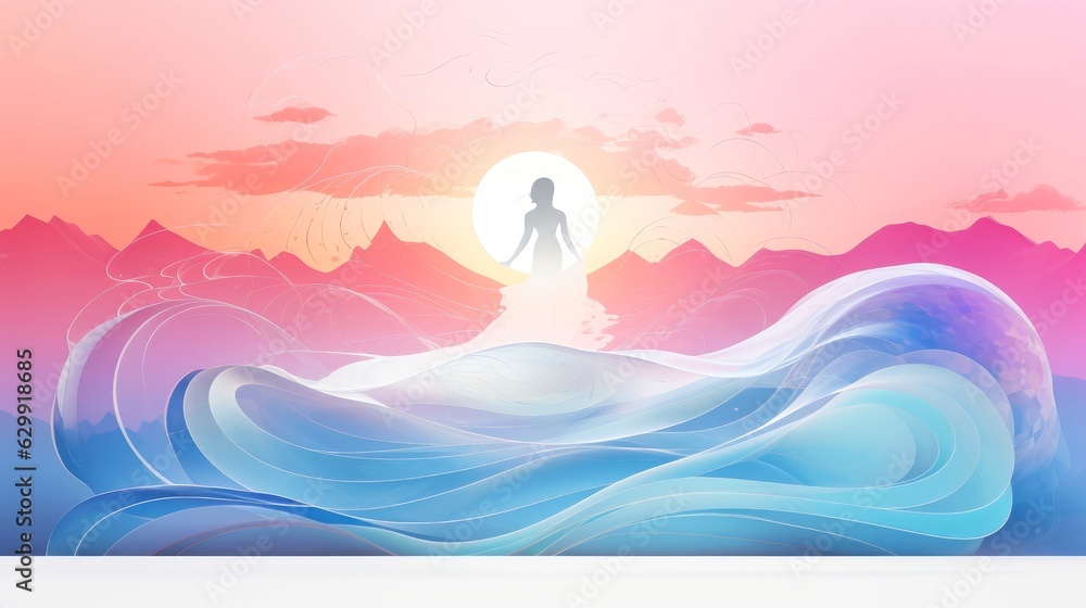 Illustration of psychic waves experimentation, and bold mental, emotional, and spiritual journey, journey into wellness with psychic waves, Generative AI illustration Illustration of psychic waves experimentation, and bold mental, emotional, and spiritual journey, journey into wellness with psychic waves, Generative AI illustration