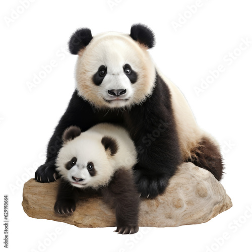 panda mom and baby panda isolated on transparent background cutout , generative ai