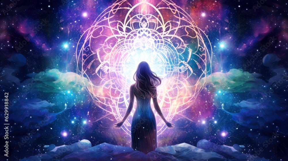 Illustration of psychic waves experimentation, and bold mental, emotional, and spiritual journey, journey into wellness with psychic waves, Generative AI illustration Illustration of psychic waves experimentation, and bold mental, emotional, and spiritual journey, journey into wellness with psychic waves, Generative AI illustration