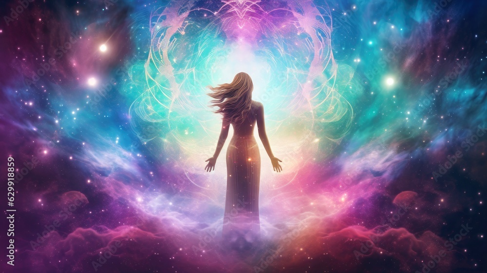 Illustration of psychic waves experimentation, and bold mental, emotional, and spiritual journey, journey into wellness with psychic waves, Generative AI illustration