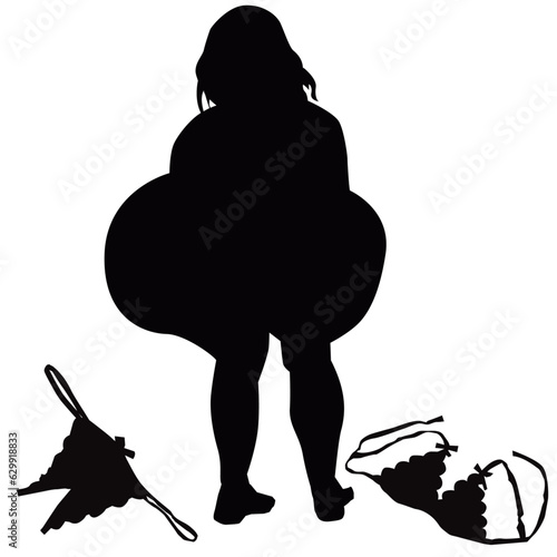 セクシーな下着と女性のポーズシルエットのイラスト素材　ベクター