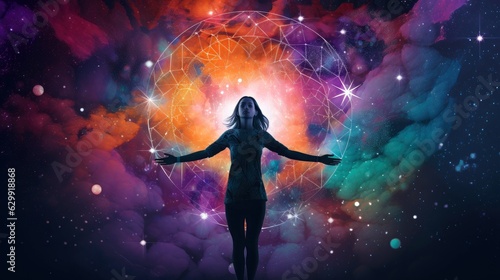 Illustration of psychic waves experimentation, and bold mental, emotional, and spiritual journey, journey into wellness with psychic waves, Generative AI illustration