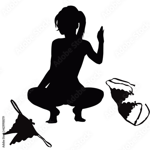 セクシーな下着と女性のポーズシルエットのイラスト素材　ベクター
