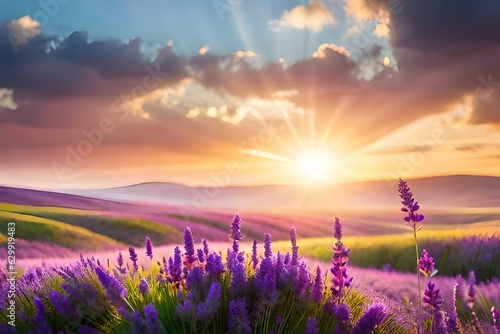 lavender field in the morning by Generated with AI technology