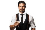 Male Bartender Holding a Cocktail Shaker on Transparent Background. AI