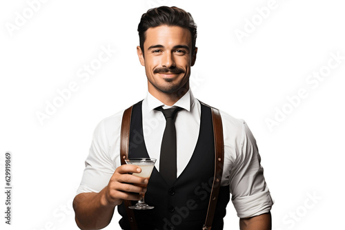 Male Bartender Holding a Cocktail Shaker on Transparent Background. AI